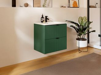 Vente-Unique Mobile per bagno sospeso con scanalature con lavabo ad incasso - Verde opaco - 60 cm - ZEVINI