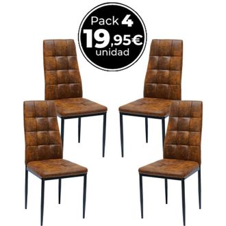 Regalos Miguel Packs Sillas Comedor - Pack 4 Sillas Lan Polipiel - Marr&oacute;n Vintage