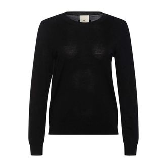 Julie Fagerholt - Heartmade Zwarte Merinowol Gebreide Trui - Dames - Ronde hals truien - Zwart - XL - Wol - Truien & Vesten
