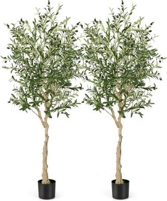 Costway Costway - Juego de 2 Árboles de Olivo Artificial, 182 cm Plantas Artificiales Decorativas de Olivo de Imitación en Maceta, Plantas Naturales