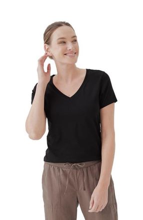 Pact Organic Cotton Softspun V-Neck Tee in Black at Nordstrom, Size X-Large