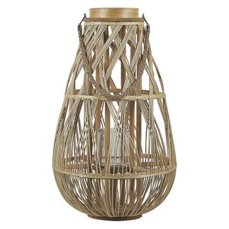 Beliani Beliani - Linterna De Madera De Bamb&uacute; Color Claro Y Cristal 56 Cm Interior Exterior Escandinavo Tonga
