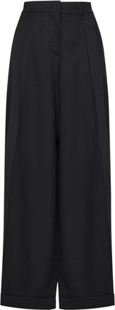 Moschino Broeken, Dames, Zwart, S, Wol, Zwarte Wollen Broek Wijde Pijpen