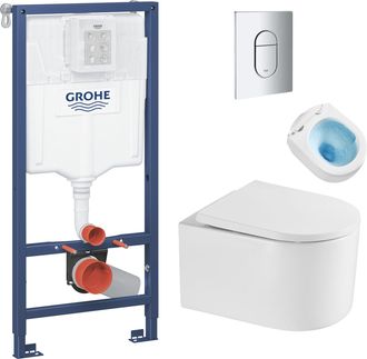 GROHE Pack Inodoro Bastidor + Inodoro Tornado Quiet Sat Delano Sin Brida + Asiento Softclose + Placa Cromada