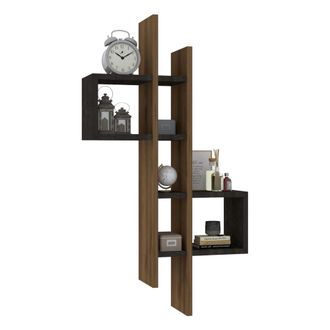 Dmora Estante Modugno, 7 Estantes, Color Estructura Negro, Tono De Estructura Nogal, 54x20x108h Cm Marr&oacute;n Nogal