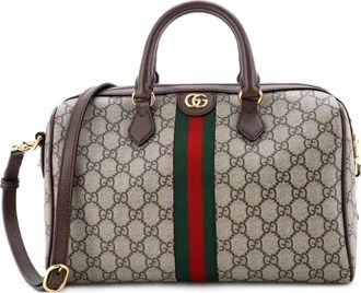 Gucci Borsa a tracolla Ophidia convertibile media in tela cerata GG - Marrone