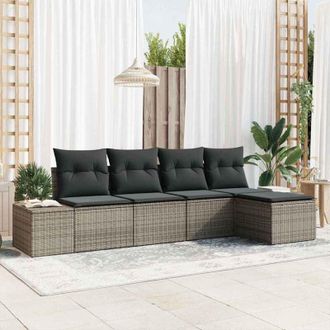 vidaXL Conjunto De Sof&aacute; De Jard&iacute;n 5 Pcs Gris Polirat&aacute;n Vidaxl