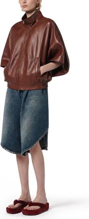 Balenciaga Womens Leather Zip Jacket Brown