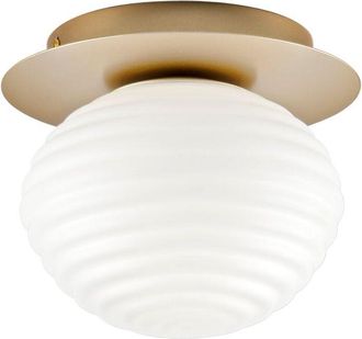 Luce-Ambiente-Design Plafoniera RIPPLE in metallo oro con diffusore in vetro bianco 20 cm