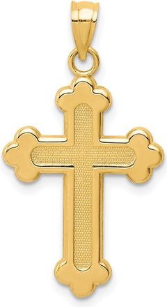 Diamond2Deal 14k Yellow Gold Satin and Polished Budded Cross Pendant