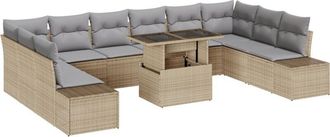 vidaXL Garden Sofa Set with Storage 11 pcs Beige Poly rattan vidaXL
