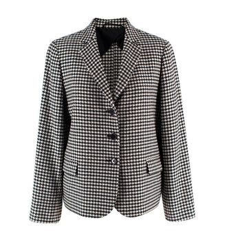 Max Mara Black And White Houndstooth Single Breasted Wool Blazer Size L