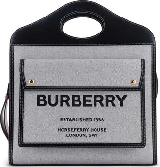 Burberry Logo Pocket Tote Canvas with Leather Medium crossbody bag - Zwart