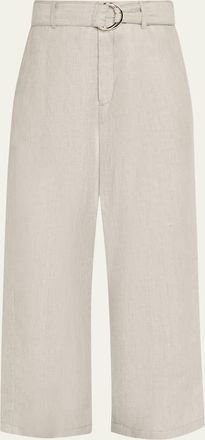 Maria McManus Chambray Belted Wide-Leg Cropped Pants