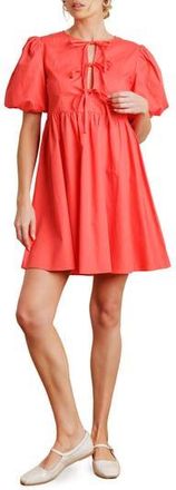 Flying Tomato Tie Front Short Sleeve Babydoll Minidress in Coral Red at Nordstrom Rack, Size Small