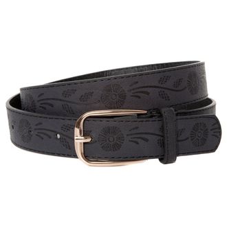 Accessoryo Womens Black Floral Print Belt with Gold Buckle
