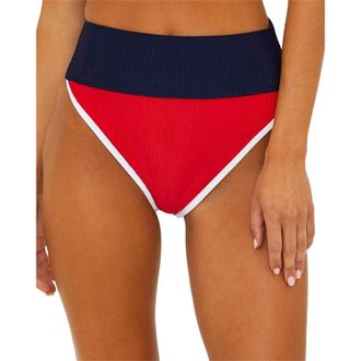 Beach Riot Emmy Bikini Bottom Womens Red Blue Stretch Ribbed Swimwear GBO3922