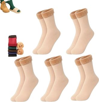 Generic 10pcs/5 Pairs Autumn Winter Socks for Women,Fleece Lined Thickened Winter Snow Socks,Cold Proof Warm Self Heating Sock (UK, Alpha, One Size, Regular, 