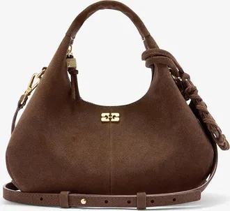 Ganni Brown Suede Mini Hobo Bag