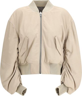Rick Owens Womens Bomber Jacket Secchia Flight Lamb Leather Sand-Euca Sand/euca