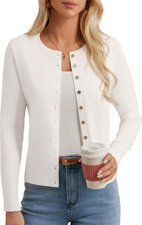 Grace Karin Womens White Cardigan Classic Crew Neck Slim Fit Bolero Summer Lightweight Open Front Cardigan for Dress White M