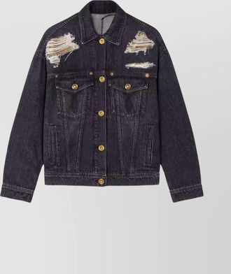 Versace denim jacket distressed front pockets