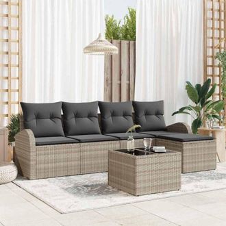 vidaXL Vidaxl - Conjunto De Sof&aacute; De Jard&iacute;n Con Coj&iacute;n 6 Pcs Gris Claro Polirat&aacute;n