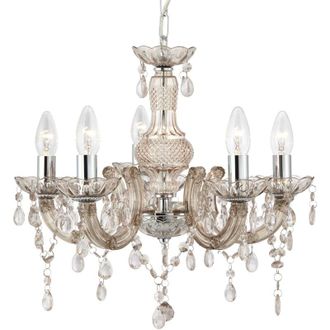 Searchlight Lampadario Marie Therese Vetro Trasparente Policarbonato Cromo 5 Luci E14