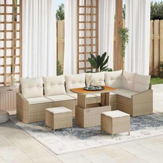 vidaXL Vidaxl - Conjunto De Sof&aacute; De Jard&iacute;n Con Coj&iacute;n 9 Pcs Beige Polirat&aacute;n