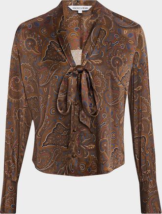 Veronica Beard Francine Paisley Silk Tie-Neck Blouse
