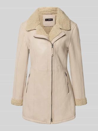 Cabrini Lederjacke mit Teddyfell und Zweiwege-Reißverschluss in Offwhite, Größe 34