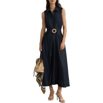 Reiss Remi Sleeveless Denim Shirtdress in Indigo Blue at Nordstrom, Size 14 Us