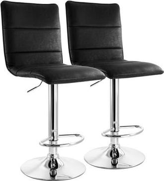 Elama 2 Piece Vintage Faux Leather Adjustable Bar Stool in Black at Nordstrom