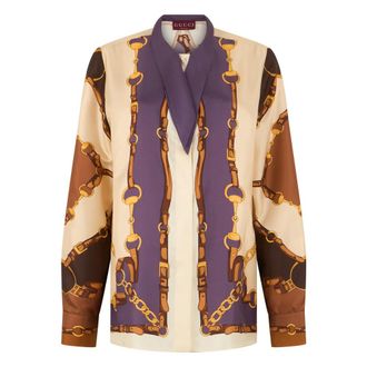 Gucci Printed Silk Twill Shirt - female - Gucci - Shirts - Multicolor - L - Blouses & Shirts