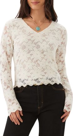 Karen Kane Floral Burnout V-Neck Top in Cream at Nordstrom, Size X-Small