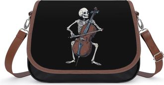 Generic Skeleton Playing Cello Crossbody Bag Womens Handbag PU Message Bags Shoulder Purse with Adjustable Strap