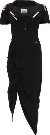 Vivienne Westwood Fitted Black Midi Dress With Asymmetrical Hem And Ruched Detailing