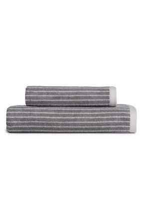 Parachute Pinstripe Organic Cotton Bath Towel in Pebble And Dove at Nordstrom