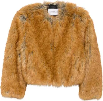 STAND Karly Faux-fur Collarless Jacket