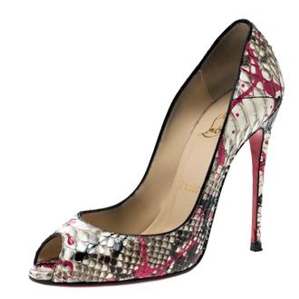 Christian Louboutin Paint Splatter Python Peep-Toe Pumps Size 36.5