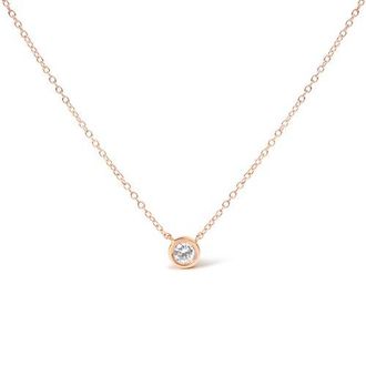 House of Brilliance 10K Gold 1/10 Cttw Diamond Bezel-Set Solitaire Pendant Necklace in Rose at Nordstrom