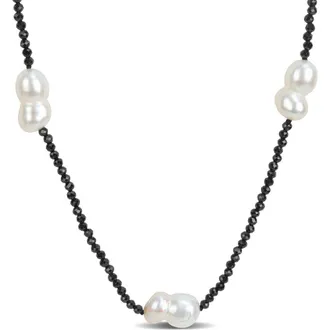 Delmar Black Spinel & Cultured Pearl Station Necklace at Nordstrom Rack