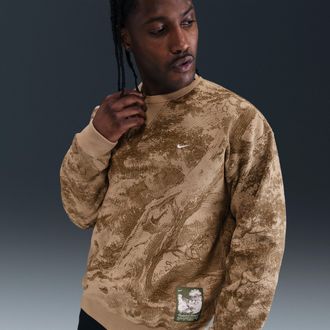 Nike Mens Solo Swoosh Fleece Crew in Brown | HV4118-297