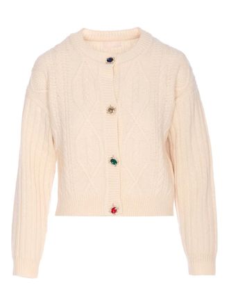 Liu Jo cable-knit embellished cardigan - women - Wool/Polyamide - S - Neutrals