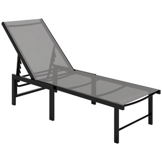 OUTSUNNY Tumbona Reclinable, Tumbona Jard&iacute;n Exterior Con Respaldo Ajustable En 5 Niveles, Carga 120 Kg, Para Terraza, Balc&oacute;n, 166x60x84 Cm, Gris