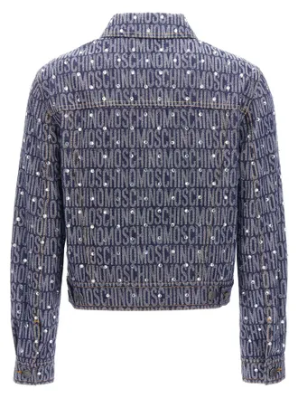Moschino Logo-Rhinestone Denim Jacket - Navy