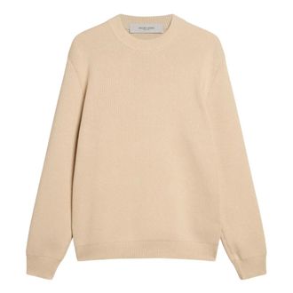Golden Goose Round-neck Knitwear, male, Beige, Size: XL Beige Logo Sweater with Crew Neck