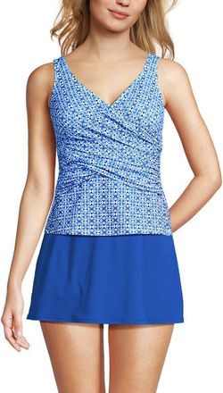 Lands End Slender Suit Tummy Control Wrap Tankini Swimsuit Top in White Mosaic Mini Tile at Nordstrom, Size 8