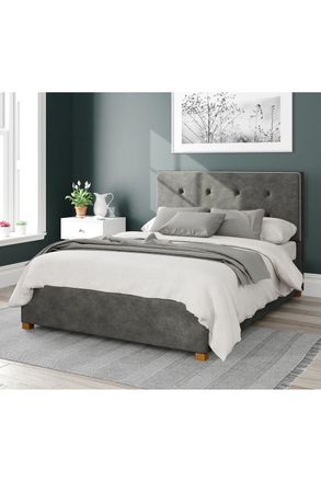 Aspire Home Accents Presley Upholstered Ottoman Storage Bed, Kimiyo Linen Fabric in Grey | Size: King