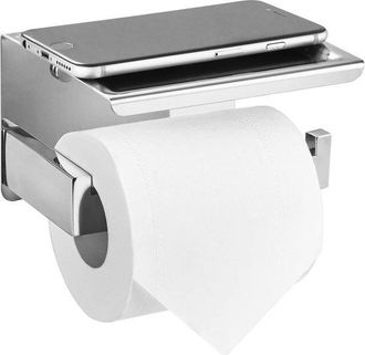 OEM Portarrollos De Papel Higi&eacute;nico Plateado - Con Estante Incorporado, Acero Inoxidable, No Requiere Taladrar